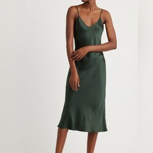 Quince Sage Green Silk Slip Dress